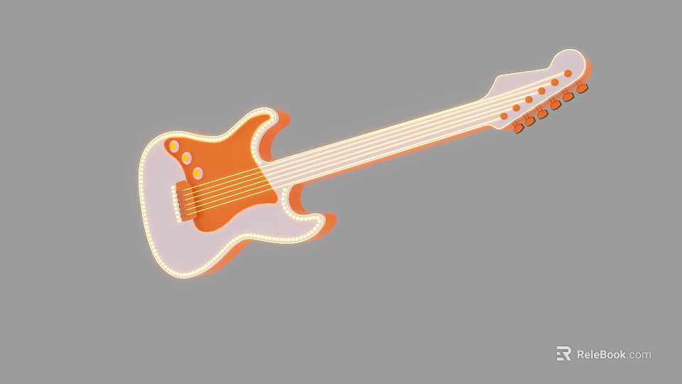 Cartoon Style Orange And White Electric Guitar Photo Spot With White Edges 3d model 