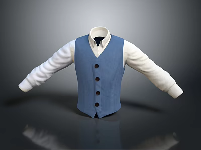 Stylish Blue Vest Paired With White Long Sleeve Shirt For Casual Outfit 3d model