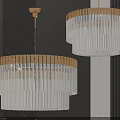 Elegant Modern Crystal Chandeliers With Golden Frame And Transparent Strips Illuminated Brightly