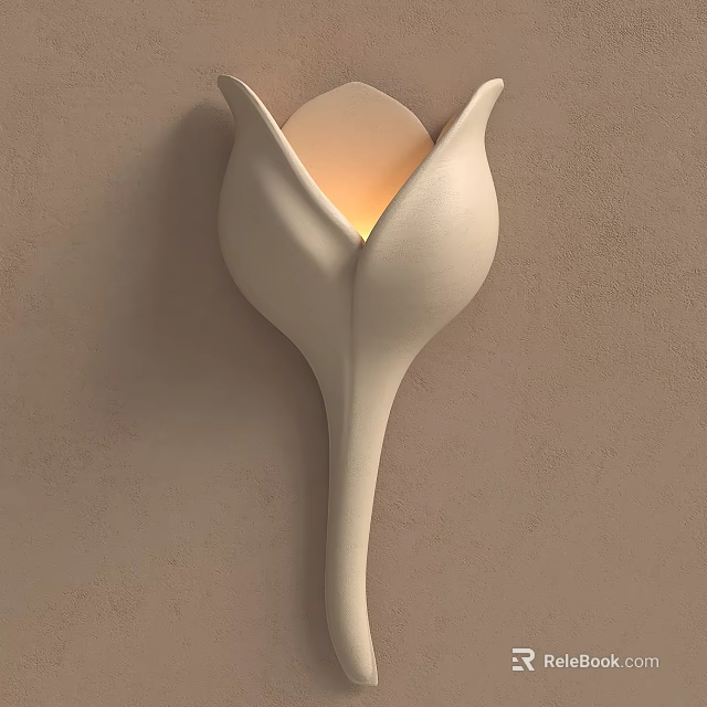 Flower Shaped Cream Wall Sconce With Warm Glowing Light On Beige Wall 3d model 