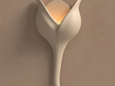 Flower Shaped Cream Wall Sconce With Warm Glowing Light On Beige Wall 3d model