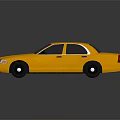 Yellow Sedan Car with Black Front Grille Black Wheels and Reflective Surface on Gray Background