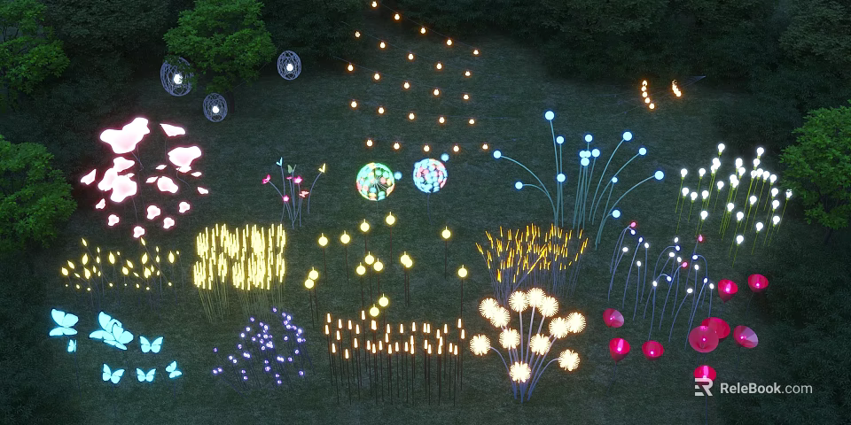 Colorful Outdoor Lights With Various Shapes Flower Butterfly And Round Designs For Garden Grass Decoration 3d model 