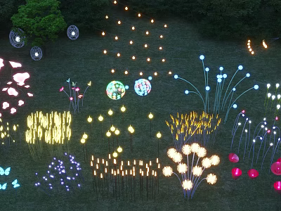 Colorful Outdoor Lights With Various Shapes Flower Butterfly And Round Designs For Garden Grass Decoration 3d model