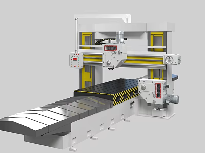 Large Industrial Gantry Milling Machine With White Body Yellow Stripes Worktable And Control Panel 3d model