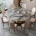 Modern Elegant Dining Table Set With Marble Tabletop And Light Pink Chairs 3d model