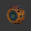 Futuristic Aircraft Mechanical Sphere Featuring Orange Blue Glowing Technical Design Elements 3d model