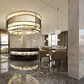 Modern Elevator Hallway With Marble Floor Wooden Walls And Reception Desk