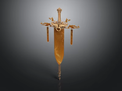 Ancient Golden Sword With Decorative Hilt And Intricate Ornate Pendants Design 3d model