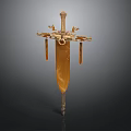 Ancient Golden Sword With Decorative Hilt And Intricate Ornate Pendants Design
