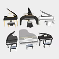Musical Instruments Various Style Pianos in Black White with Stools Collection 3d model