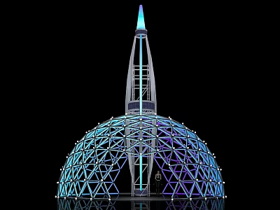 Modern Spherical Dome Structure With Metal Framework Spire And Illuminated Design 3d model