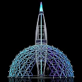 Modern Spherical Dome Structure With Metal Framework Spire And Illuminated Design 3d model