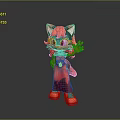 Vibrant Red And Black Cat Cartoon Character With Flame Elements In Costume And Orange Shoes