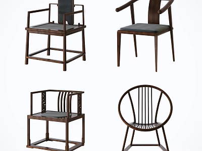 Various Designed Wooden Frame Leisure Chairs With Different Backrest Styles And Comfortable Seats 3d model