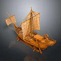 Ancient Wooden Sailing Ship Model with Sails Cabin and Display Stand