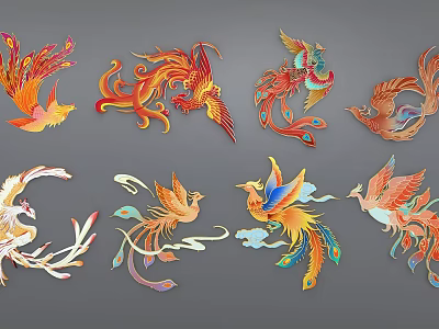 Colorful Phoenix Themed Wall Decor With Vibrant Feather Designs And Artistic Patterns 3d model