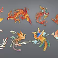 Colorful Phoenix Themed Wall Decor With Vibrant Feather Designs And Artistic Patterns