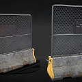 Heavy Duty Metal Mesh Barrier With Concrete Base Yellow Edges And Warning Sign