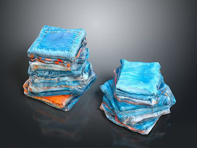 Stacked Blue and Orange Clothing Fabrics for Fashion Design Materials 3d model