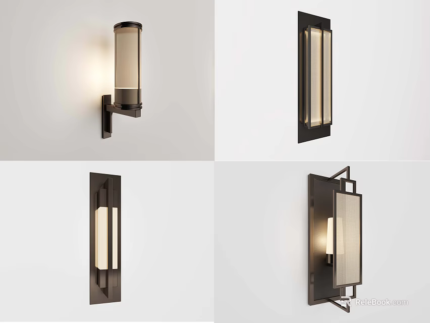 Modern Wall Lamps with Sleek Metal Frames and Glass Shades Emitting Warm Light 3d model 