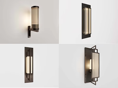 Modern Wall Lamps with Sleek Metal Frames and Glass Shades Emitting Warm Light 3d model