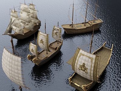 wooden sailboat ancient sailboat small fishing boat ancient warship 3d model