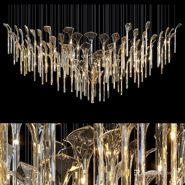 Elegant Modern Crystal Chandelier With Hanging Glass Pendants For Luxury Interior Lighting Design 3d model 