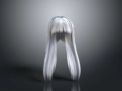 Game and Movie Character Back View with Silver White Long Layered Hair Gray Background Reflection 3d model