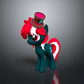 Cartoon Pony Character With Dark Green Body Red White Mane Tail And Brown Top Hat