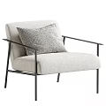 Modern Leisure Chair With Beige Fabric Cushion And Black Metal Armrest Frame
