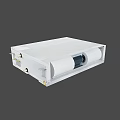 Modern White Air Conditioner Fan with Blue Grilles and Efficient Cooling Design