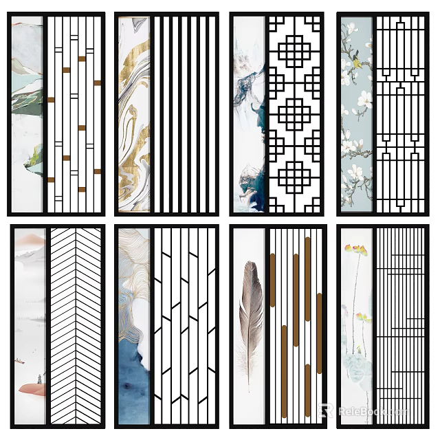 Diverse Room Divider Designs With Geometric Patterns Floral Art And Natural Elements 3d model