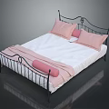 Simple Modern Black Metal Bed With White Mattress Pink Pillows Sheets And Bolster