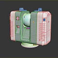 White Compact Household Appliance With Dual Structure And Circular Component On Stable Base