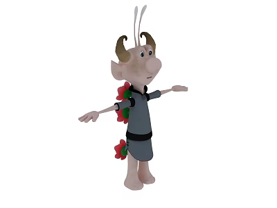 Game and Movie Character With Horns Antennas Gray Outfit Red Green Back Decorations Outstretched Arms 3d model