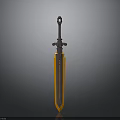 Ornate Fantasy Sword With Black Hilt And Orange Accent Blade Design