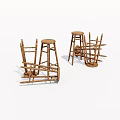 Wooden Stools With Rustic Design And Various Structures For Kitchen And Dining Spaces 3d model