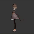 Cat Eared Girl Character With Brown Hair Striped Dress And Outstretched Arms