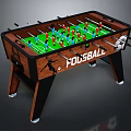 Modern Wooden Foosball Table With Green Playing Surface And Colorful Player Figures