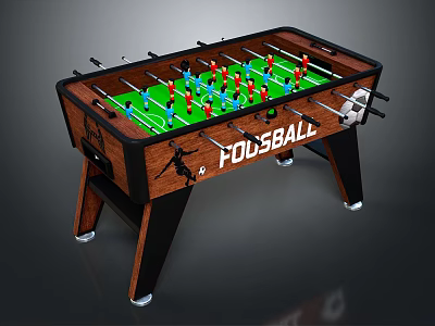 Modern Wooden Foosball Table With Green Playing Surface And Colorful Player Figures 3d model