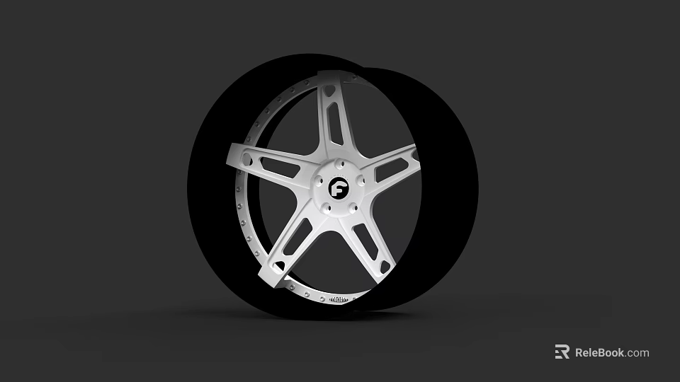 Car Wheel Alloy Rim With Silver Spokes And Black Tire Modern Design 3d model 