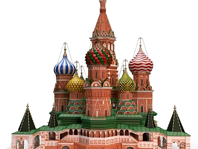 Ancient Russian Architecture With Colorful Domes Red Walls And Green Base 3d model