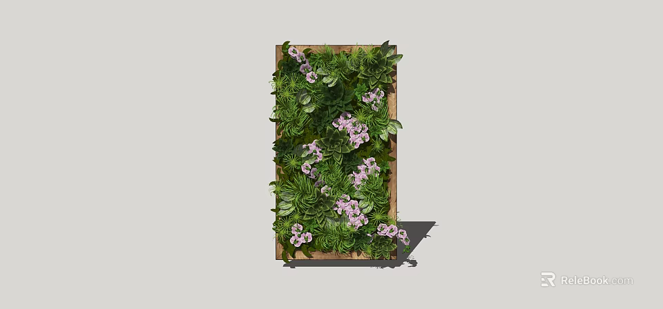 Beautiful Indoor Living Wall With Green Plants And Purple Flowers 3d model 