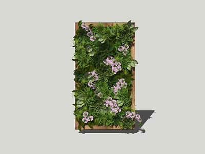 Beautiful Indoor Living Wall With Green Plants And Purple Flowers 3d model
