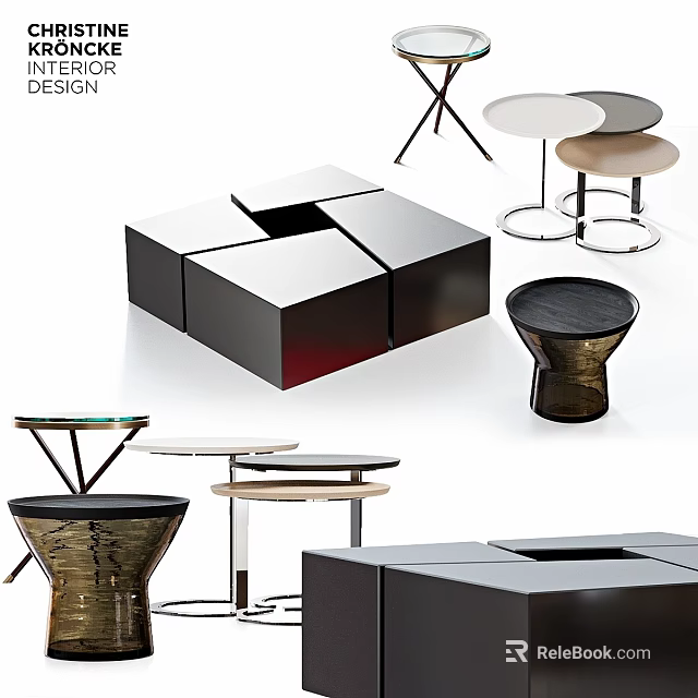 Modern Stylish Dining Tables With Square Round Shapes Metal Bases And Wooden Marble Tabletops 3d model 