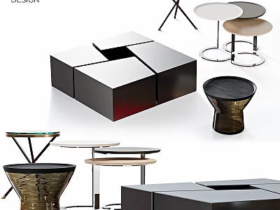 Modern Stylish Dining Tables With Square Round Shapes Metal Bases And Wooden Marble Tabletops 3d model