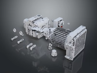 Tire Mechanical Parts 3D Rendering With Large Components Bolts And Nuts 3d model