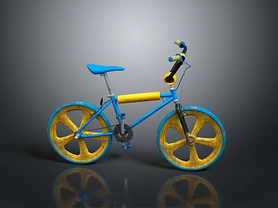 Vibrant Blue Bicycle With Yellow Wheels Handlebar And Blue Seat Design 3d model