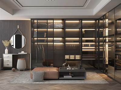 Modern Luxurious Walk in Closet Interior With Glass Doors And LED Lighting 3d model